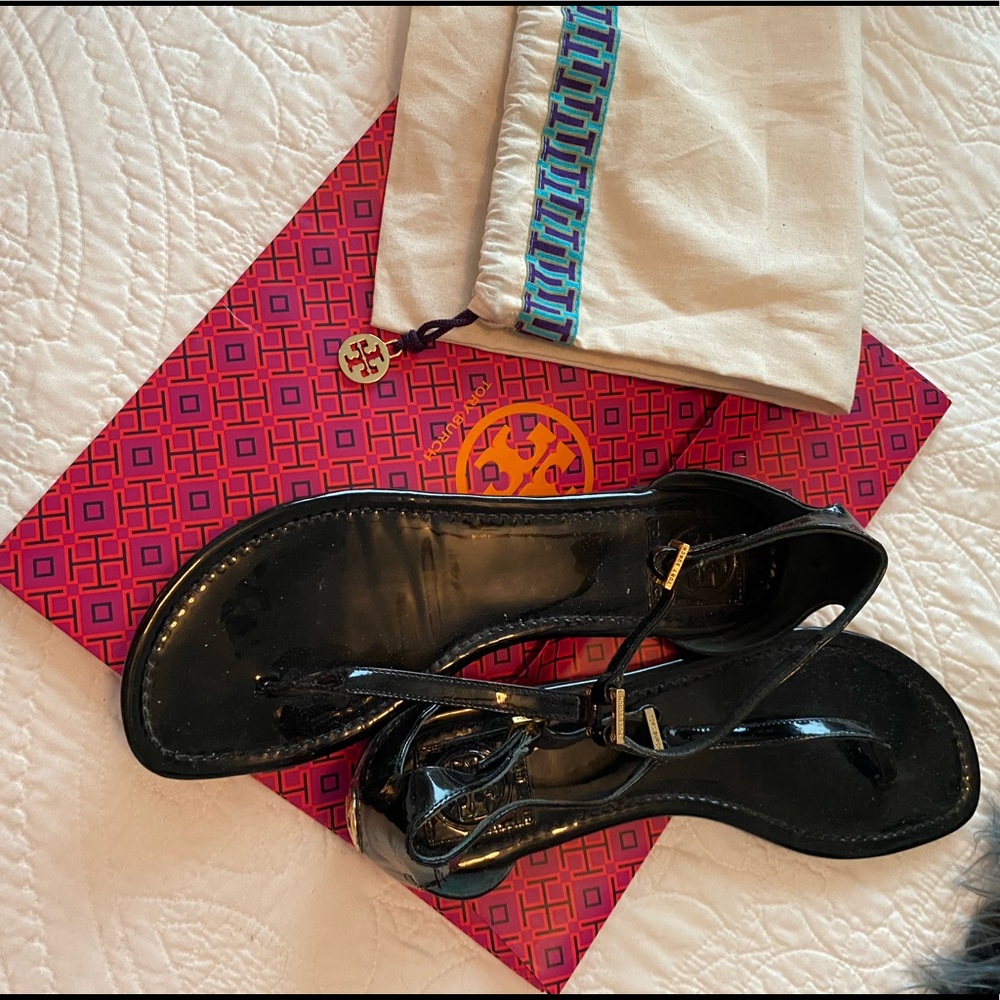 Tory Burch Black Patent Sandals